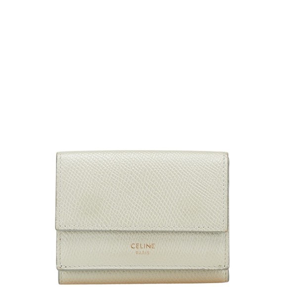Celine Tri-fold Compact Wallet Light Green Leather Women's CELINE - Picture 1 of 13